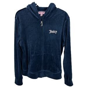Juicy Couture Blue Velour J Zipper Hooded Sweatshirt Jacket L